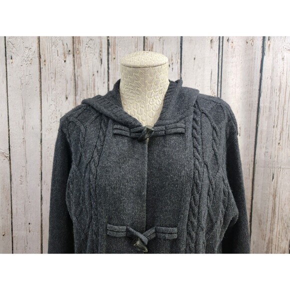 RALPH LAUREN Women's Medium Toggle Closure Hooded‎ Merino Cardigan Sweater EUC - Picture 3 of 13